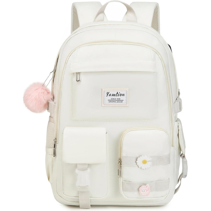 Шкільний рюкзак YAMTION для підлітків, 15.6 дюймів, для ноутбука, середньої школи, коледжу, стильний (Бежевий)