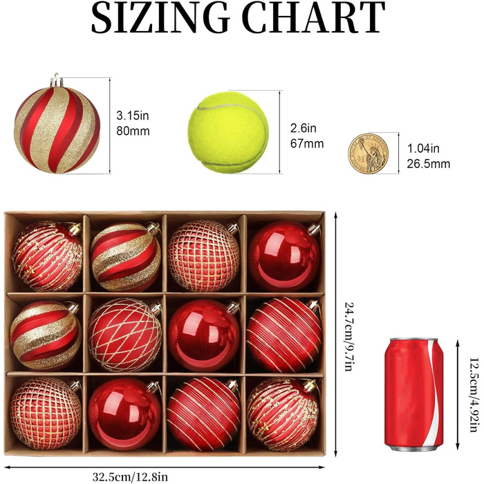 Шарм-кулі для ялинки Shareconn, 80 мм, набір 12 шт. - безпечні, декоративні, червоно-золоті