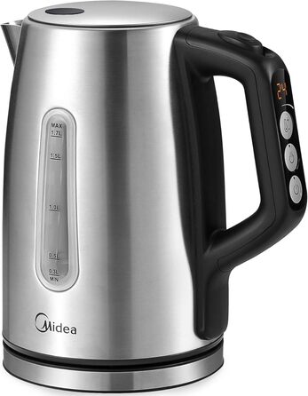 Midea 1.7L Electric Kettle - Stainless Steel, Fast Boil, LED Display, 360° Base, Boil Dry Protection