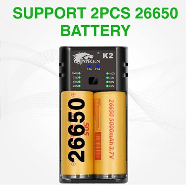 Зарядний пристрій IMREN 18650 з 4 слотами, 2A, USB-C, для акумуляторів 18350, 14500, 14650, 17500, 18700, 20700, 21700, 22650, 26650, 1.2V NI-MH/NI-Cd AA AAA C