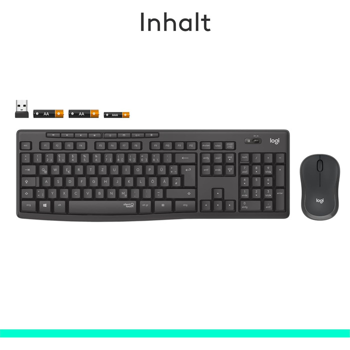Комплект бездротової клавіатури та миші Logitech MK295 з технологією SilentTouch, QWERTZ, чорний, для комфортної роботи