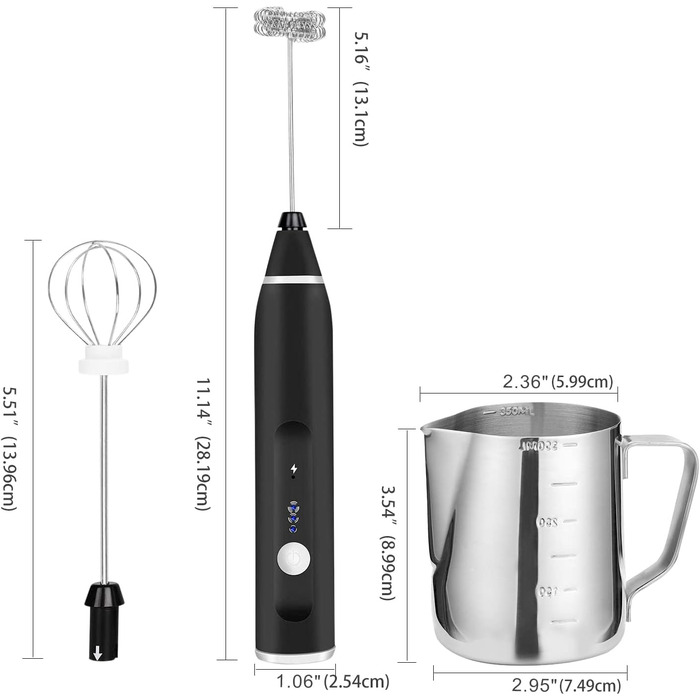 Електричний пінозмішувач для молока FITNATE з USB, 12V, 3 режими, 2 вінчики, кава, капучино, лате, гарячий шоколад