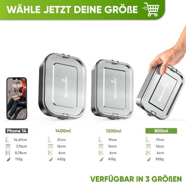 Premium Stainless Steel Lunch Box I 800ml I for Children, including 3 Compartments and Replacement Seal I The food container with 2 dividers is leak-proof I Small lunch box