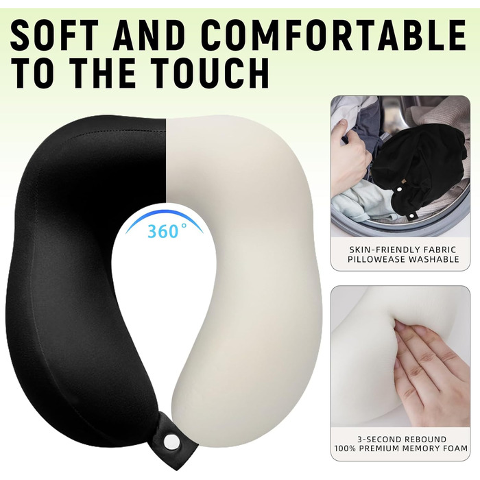 Подушка для шиї у подорожах: Memory Foam, для авто, літака, офісу та дому (чорна)