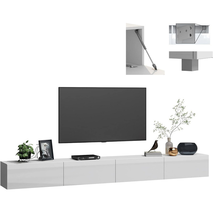 4housedesign® TV Board Lowboard Hanging | TV Cabinet Sideboard Living Room | Lowboard Living Room TV Shelf TV Board Hanging TV Cabinet TV 55 Inch - TV Lowboard Black Matt (240 (2x120), White Glossy)