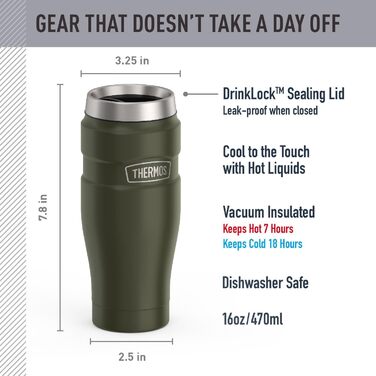 Термос туристичний сталевий King 16 oz, армійний зелений