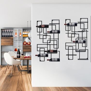 Підвісна полиця для вина на 10 пляшок, металева, чорна, 110x60x10 см (2 шт.)