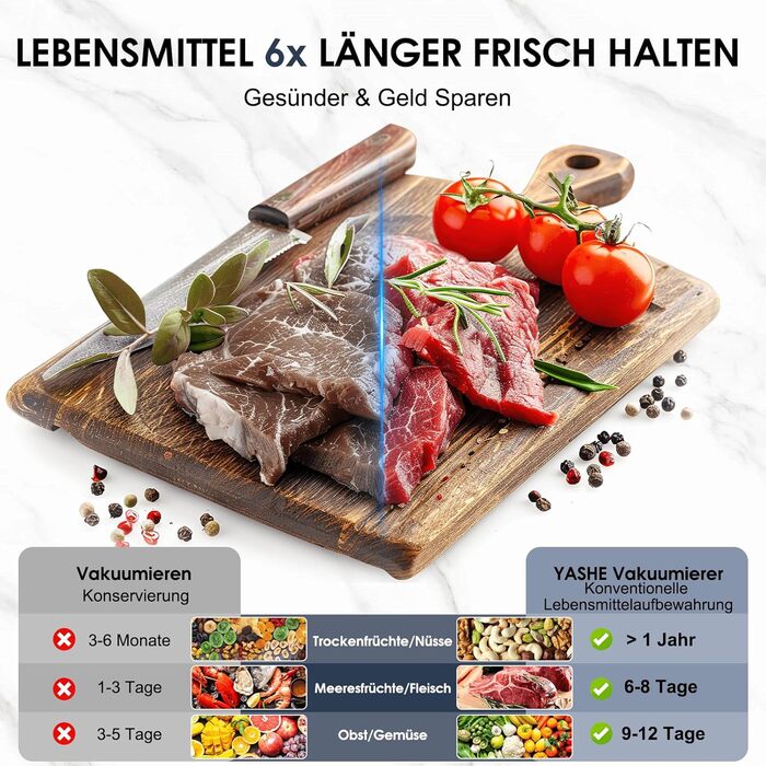 Вакуумний пакувальник YASHE з сухим та вологим режимом, 5-в-1, зварювальна штанга 30 см, для су-від та консервації м'яса, риби, фруктів та овочів