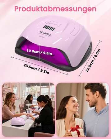 LED UV лампа для нігтів NAILGIRLS 150W з таймером, датчиком, LCD дисплеєм та знімною магнітною платформою. Підходить для гель-лаку, нігтів рук та ніг (Рожевий 268W)