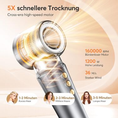 Airstyler 5 в 1 Bopcal: Іонізатор, Фен, 160000 обертів/хв, для швидкого сушіння, об'єм та локони, подарунок для жінок. Чорний.