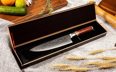 Професійний кухонний ніж FANTECK Gyuto 20 см з дамаської сталі VG-10, 67 шарів, японський шеф-ніж із руків'ям з пакка-дерева у подарунковій коробці