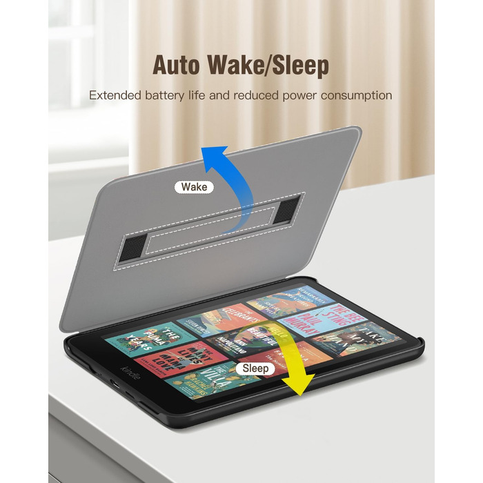 Чохол MoKo для Kindle Paperwhite (12-те покоління, 2024) та Kindle Colorsoft Signature Edition (2024), з петлею для руки, авто-ввімкнення/вимкнення, Agave Grün (сірий)