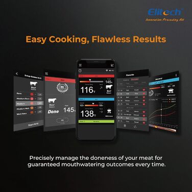 Bluetooth термометр для м'яса Elitech з двома зондами, IP67, 0-300°C, для гриля, духовки, ротисерії, фритюрниці, кухні