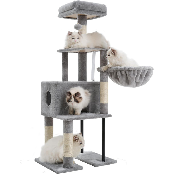 Котячий будиночок Heybly Kratzbaum HCT200SW: кігтеточка, будиночок, лежанка, 125 см, сірий