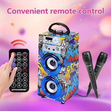 Караоке DYNASONIC з 2 мікрофонами, портативна караоке-машина, Bluetooth-динамік, USB та SD-картрідер, світлові ефекти, подарунок для дітей 5-13 років (Model 16 lights)