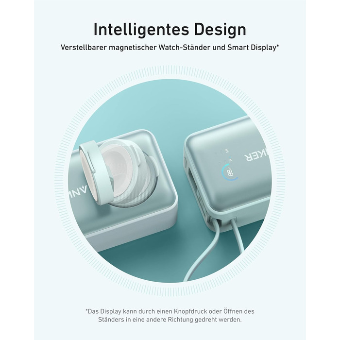 Повербанк Anker MagGo 10000mAh 35W з вбудованим USB-C кабелем для Apple Watch, iPhone 17/16/15, Samsung, iPad, AirPods (Зелений)