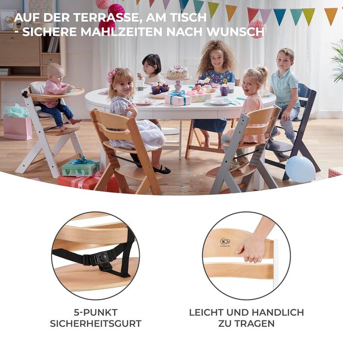 Дитяча подушка для стільчика Kinderkraft ENOCK, 2 м'які анатомічні подушки, з ременями безпеки, легке очищення, гіпоалергенний матеріал, чорна, для високого стільця (комплект: стілець + подушка, сірий)