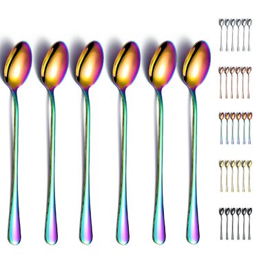 Набір ложок для коктейлів та напоїв Kyraton, 6 шт., нержавіюча сталь з чорним титановим покриттям