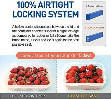 Lock & Lock HPL823 Food Storage Container, Square, 870 ml, 6 Pieces