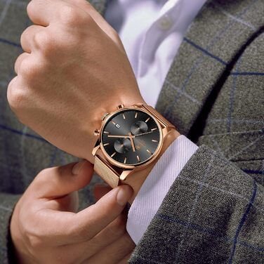 Годинник чоловічий GOLDEN HOUR: стильний, мінімалістичний кварцовий хронограф з металевим браслетом, водостійкий (рожеве золото, чорний)