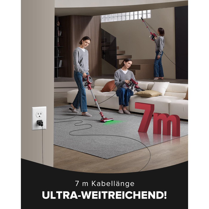 Ручний пилосос Vexilar C8 з кабелем, 600W, 60kPa, 7м кабель, безперешкодна щітка для підлоги, контейнер 1.5L без мішка для твердих поверхонь, килимів, шерсті тварин