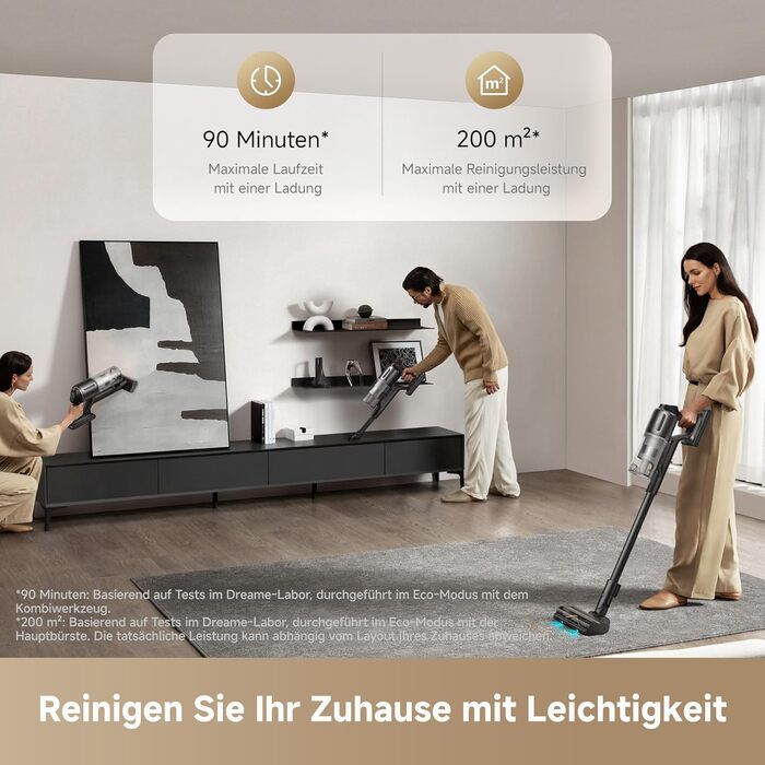 Dreame Z10 - Бездротовий пилосос з потужністю 190AW, LED-дисплеєм та функцією розпізнавання бруду, синій LED, для прибирання дому, шерсті тварин та килимів