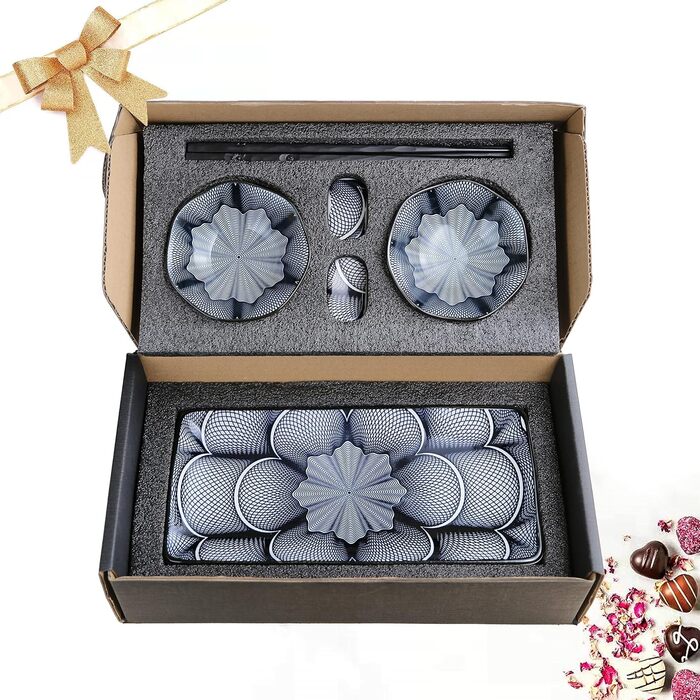 Набір для суші Elush: 2 тарілки, 2 миски для соусу, 2 пари паличок, 2 підставки, кераміка, японський стиль