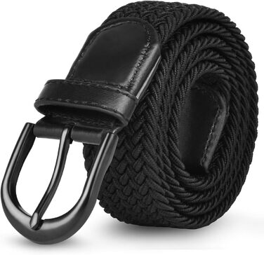 Жінський та чоловічий тканинний ремінь Flintronic, еластичний плетений ремінь, ширина 3.3 см, довжина 107 см (для обхвату талії 76-115 см), колір: чорний