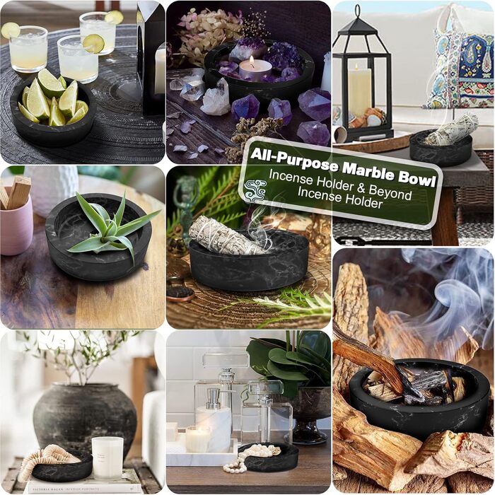 Incense Holder, Marble Incense Burner 2023 Upgraded Large incense holder for incense cones, Palo Santo cones, incense ash catcher with incense sticks as a gift (Black)