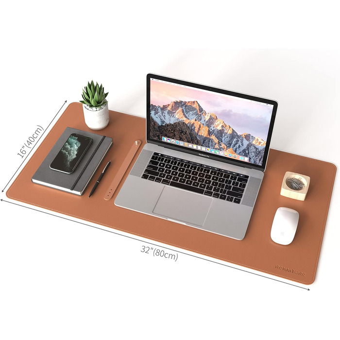 RENMTURE Килимок для миші з натурального корку та PU-шкіри, 80 x 40 см, захист столу, антиковзаюча поверхня, водонепроникний, для офісу та дому (Коричневий)