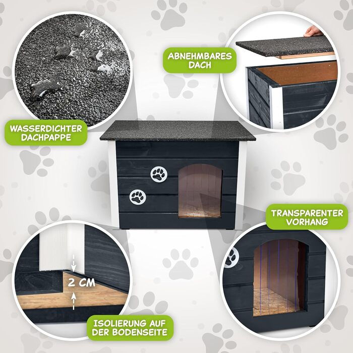 Будка для собак Outentin - XL, сіра, 76x60x60 см - тепла, ізольована, для вулиці