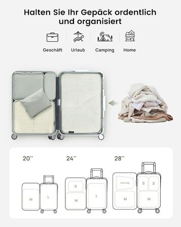 Органайзери для валізи Packing Cubes, 8 шт., сірі - дорожній набір для подорожей, водонепроникні, з косметичкою