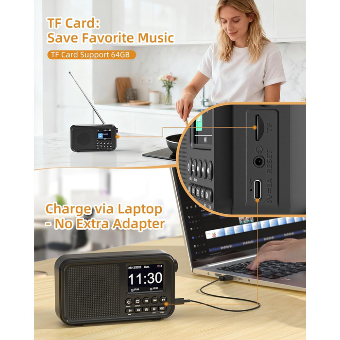 Портативне DAB/FM радіо з Bluetooth, екраном 2.4
