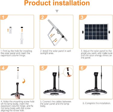 Solar Lamps for Indoor/Outdoor Use, 1200LM 108LED 5M Cable Solar Hanging Lights with Remote Control, Solar Hanging Lamp with Motion Sensor, 5 Modes, IP65 Solar Lights for Carport, Pavilion, Chicken Coop, Camping