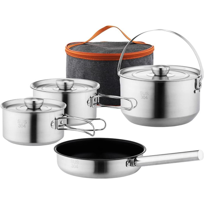 Набір кухонного посуду для кемпінгу, кухонний набір для відпочинку, каструлі та сковорідки для приготування їжі на вогнищі, містить дорожню сумку для 4-6 осіб