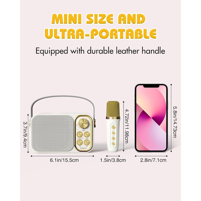 Караоке машина з 2 мікрофонами, портативна Bluetooth колонка для дітей та дорослих, 7 звукових ефектів, ідеальна для вечірок та свят (біла)