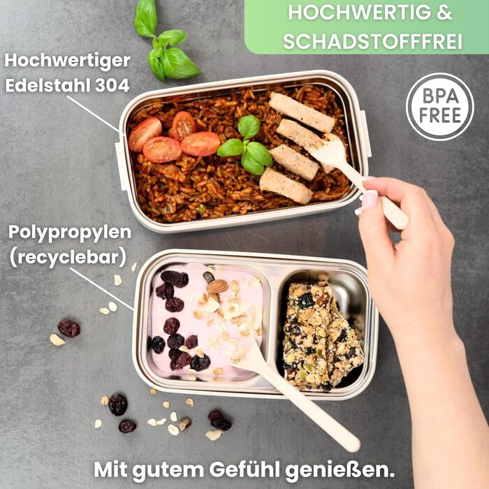Бенто-бокс 'Taylor', 2 яруси з відділеннями, преміум нержавіюча сталь, без BPA, з посудом, для їжі на виніс, Meal Prep для дорослих, витримує мікрохвильову піч, герметичний