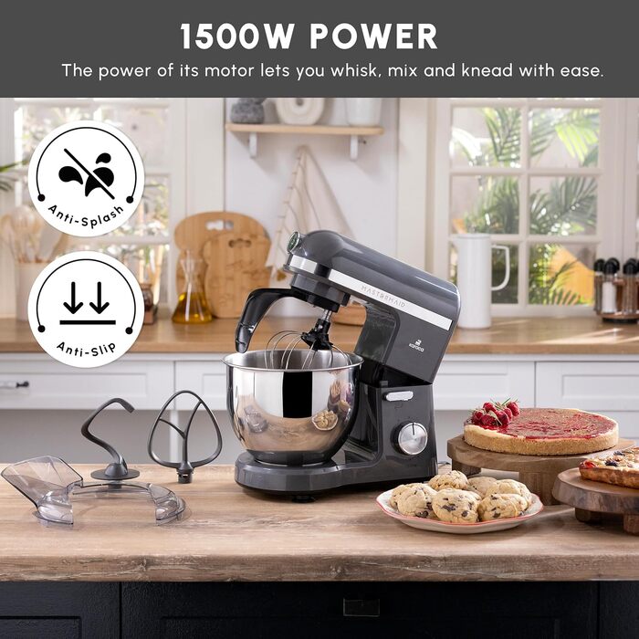 Кухонний комбайн Karaca Mastermaid Chef Pro 1500 Вт, 5 л, подвійний важіль, планетарний міксер, 6 швидкостей, глянцевий крем, насадки для замісу та збивання