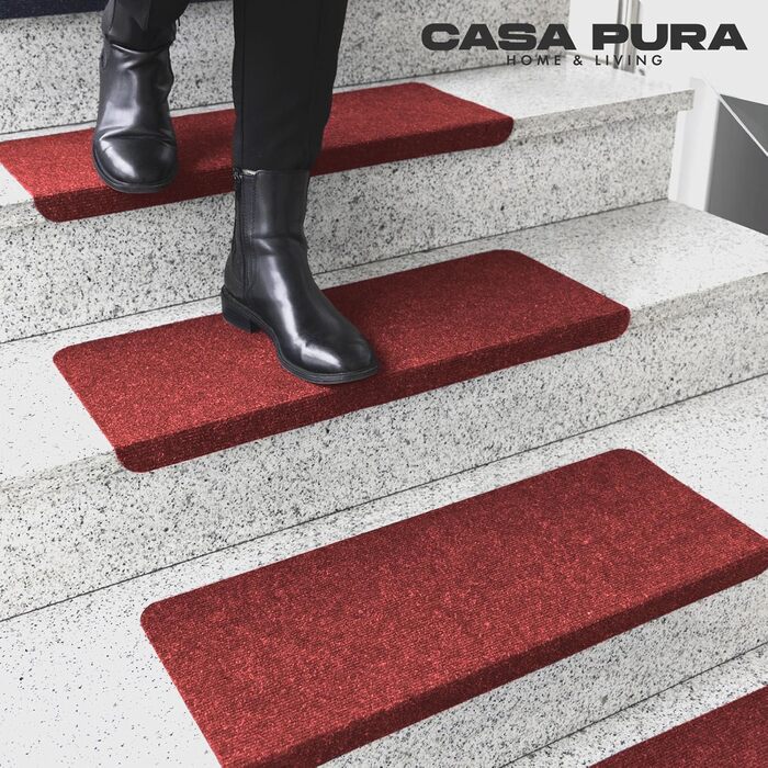 Casa Pura Stair Treads - 15 Piece Non-Slip Carpet for Stairs - Adhesive Backed, Leipzig Design, Half Round