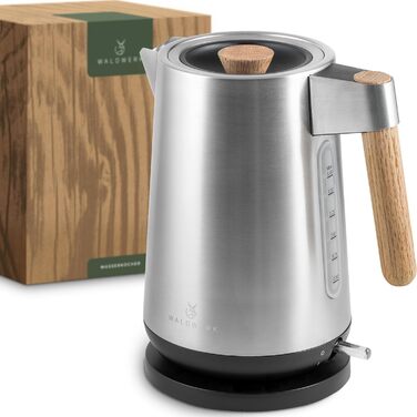 WALDWERK Design Kettle - 3000 Watts - 1.7L - Stainless Steel Kettle - Kettle with Genuine Oak Wood Handles and Rust-Resistant 304 Stainless Steel. Stainless Steel and Wood Kettle