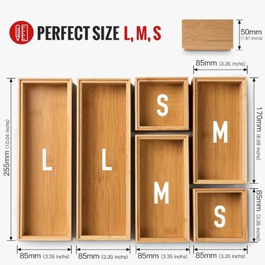 Rainsworth Drawer Organizer 5cm Height, Bamboo Box Stackable, Cosmetic Vanity Makeup Bathroom Organizer Box, 6 Piece Kitchen Drawer Organization System, Christmas Gifts Storage Box