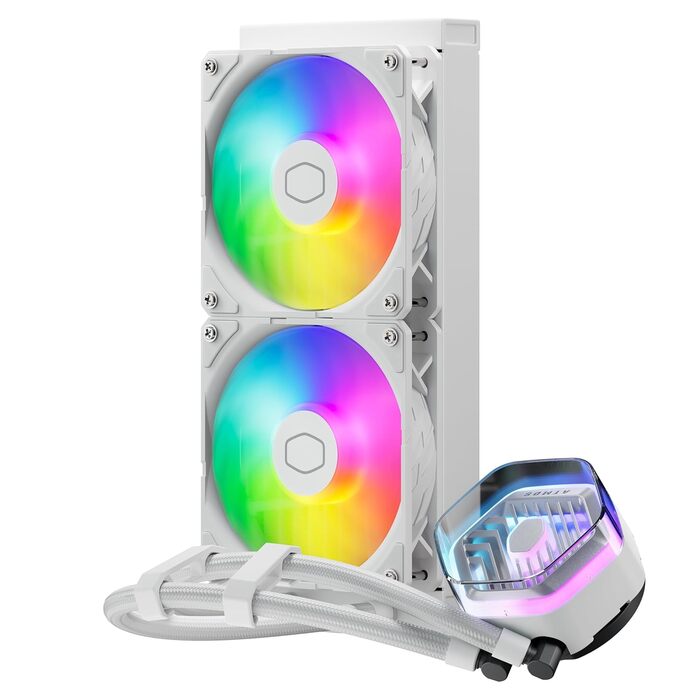 Система водяного охолодження Cooler Master MasterLiquid 360 Stealth для CPU – AIO, 300W, подвійна помпа, вентилятори Mobius 120, LGA1851/1700/AM5/AM4, білий Atmos 240