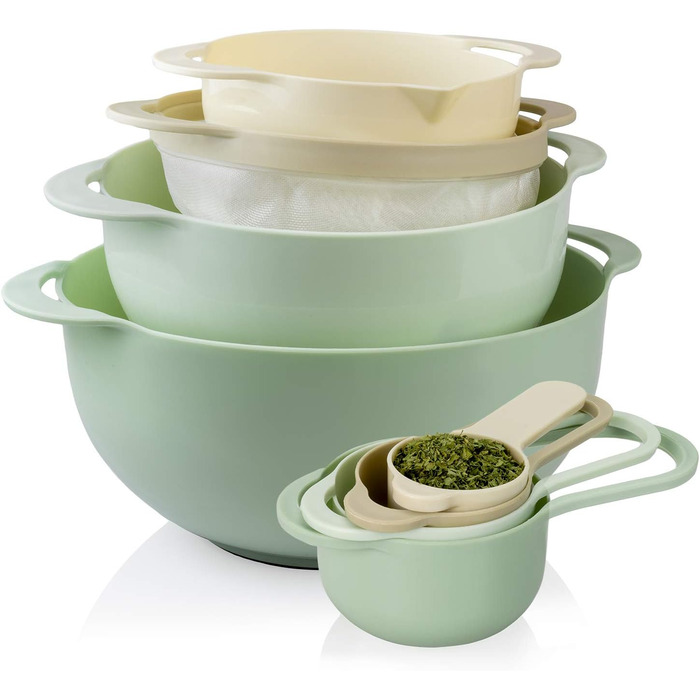 Набір посуду Cook With Color Nistschalen: 8 штук, зелений м'ятний, з мірними чашами, ситами та мисками для змішування