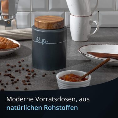 Кришка для кави, бак для кави, керамічна, 1 літр, сірий, з дерев'яним кришками, герметична