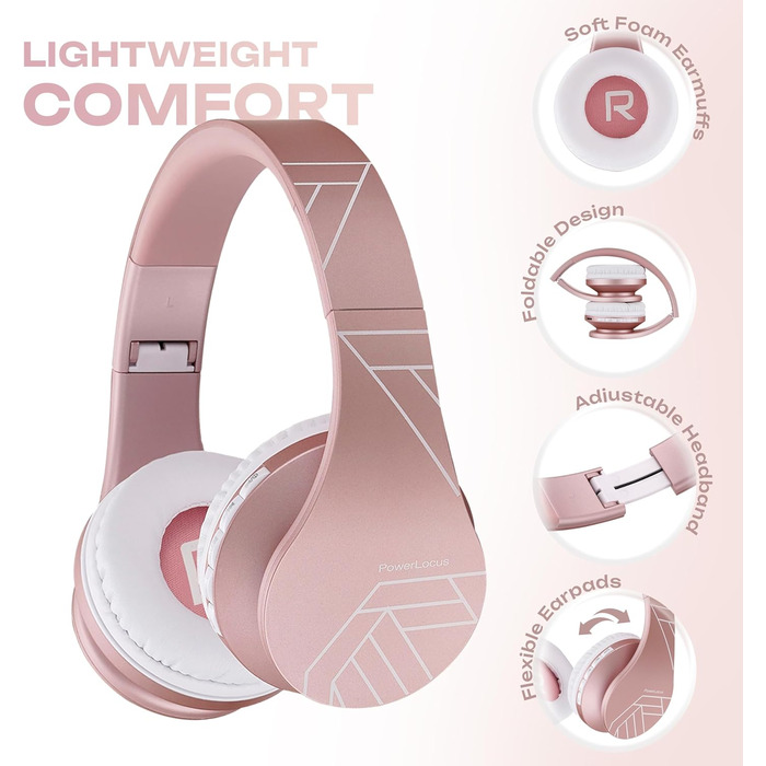 Бездротові навушники PowerLocus Over Ear Bluetooth з мікрофоном (Рожеве золото)