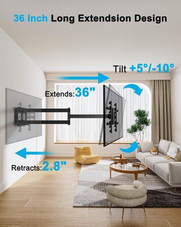Настінне кріплення для телевізора HY-Bracket поворотне, для LED, OLED, 4K, 37-80 дюймів, чорне