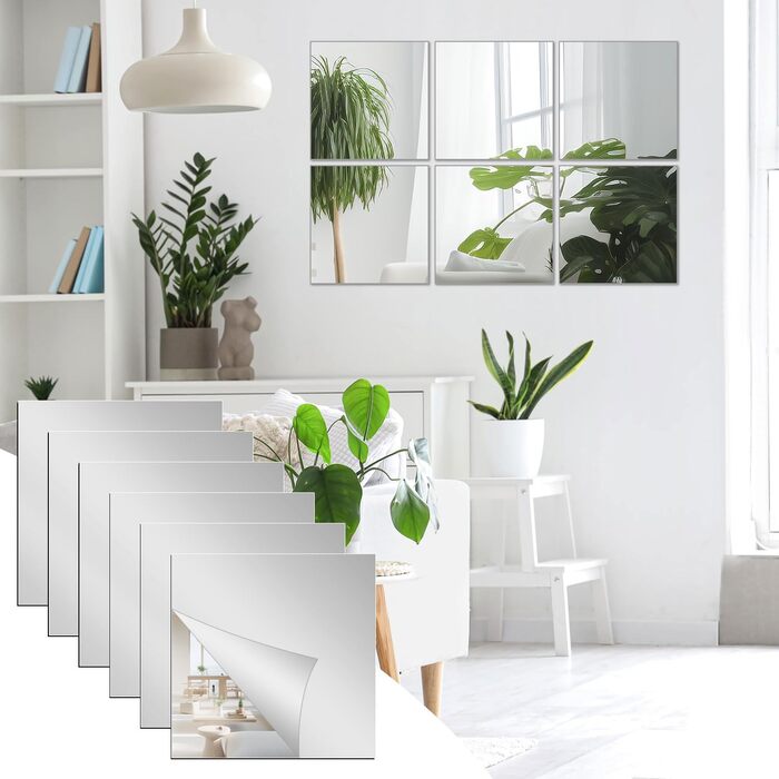 10 самоклеючих дзеркальних наліпок, 20x20 см, 2 мм акрилової плівки для ванної, вітальні, спальні, шафи