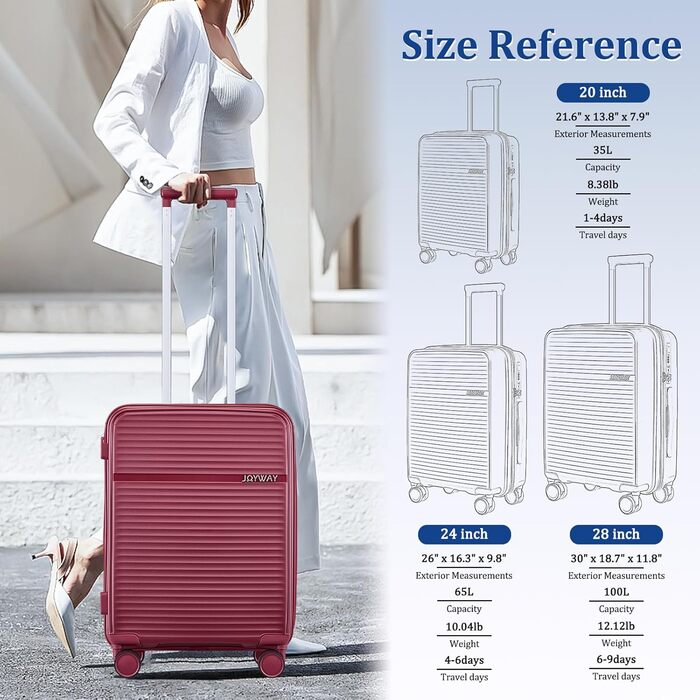 Набір валіз Joyway 4шт з жорстким корпусом та TSA-замком, розширюваний, чорний (червоний), комплект валіз