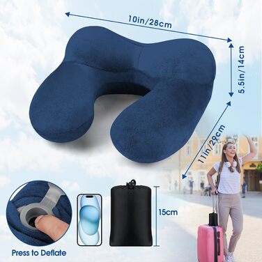 Надувна подушка для шиї BBjinronjy для подорожей: комфорт у літаку, автомобілі, офісі та під час кемпінгу. З навушниками та м'яким оксамитом.
