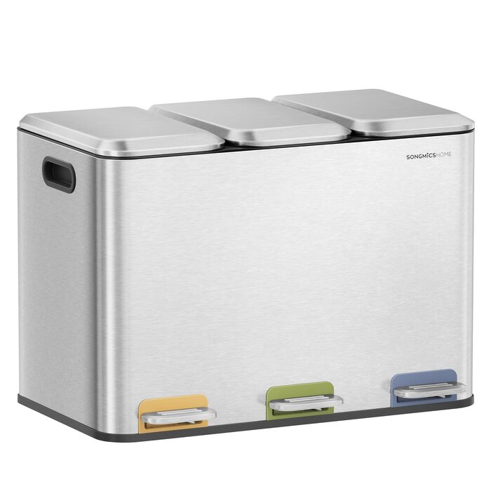 Сміттєвий відер SONGMICS HOME POPNEX LTB740B02 для кухні, система сортування сміття з 3 відсіками по 15 л, сталевий, сріблястий
